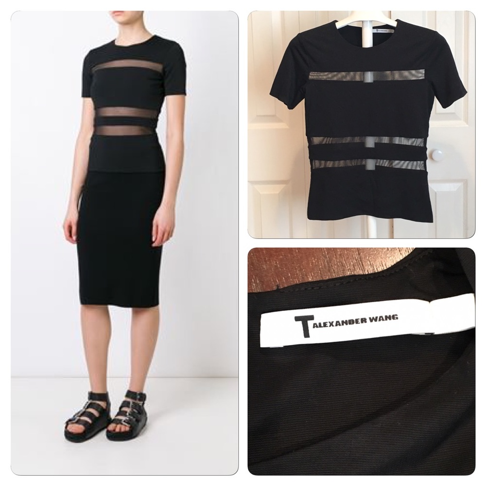 NWOT Alexander Wang MESH STRIPE SHORT SLEEVE TOP